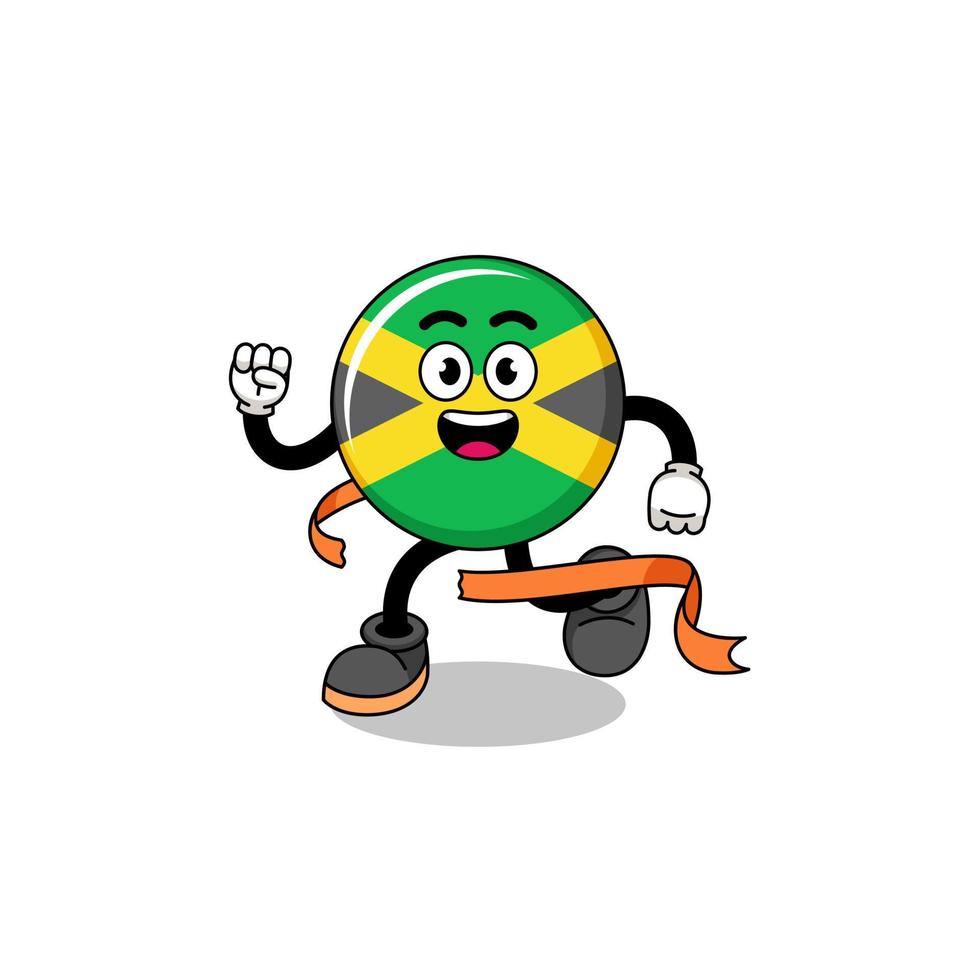 caricature de mascotte du drapeau de la jamaïque en cours d'exécution sur la ligne d'arrivée vecteur