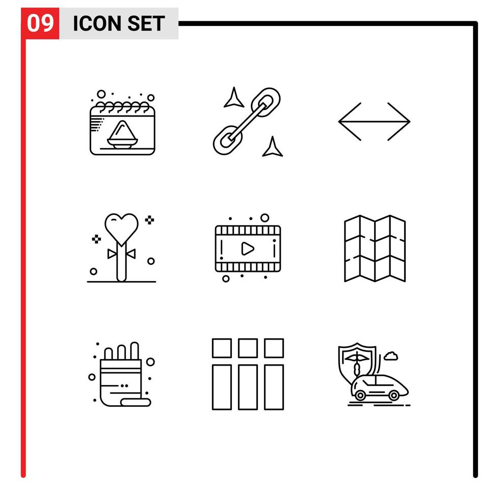 aperçu de l'interface mobile ensemble de 9 pictogrammes de bâton de film à gauche événement de vacances éléments de conception vectoriels modifiables vecteur