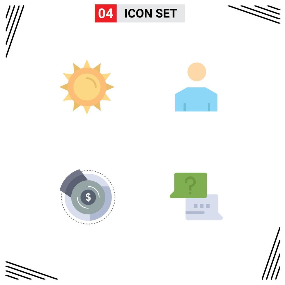 pack d'icônes plates de 4 symboles universels du budget du soleil printemps personnes éléments de conception vectoriels modifiables financiers vecteur