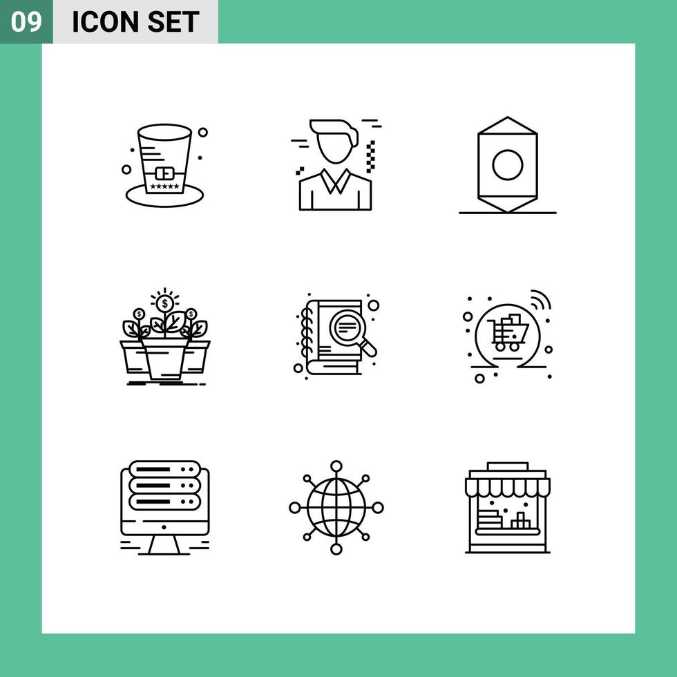 9 contours vectoriels thématiques et symboles modifiables d'éléments de conception vectoriels modifiables d'argent de pot de nourriture d'arbre de développement vecteur