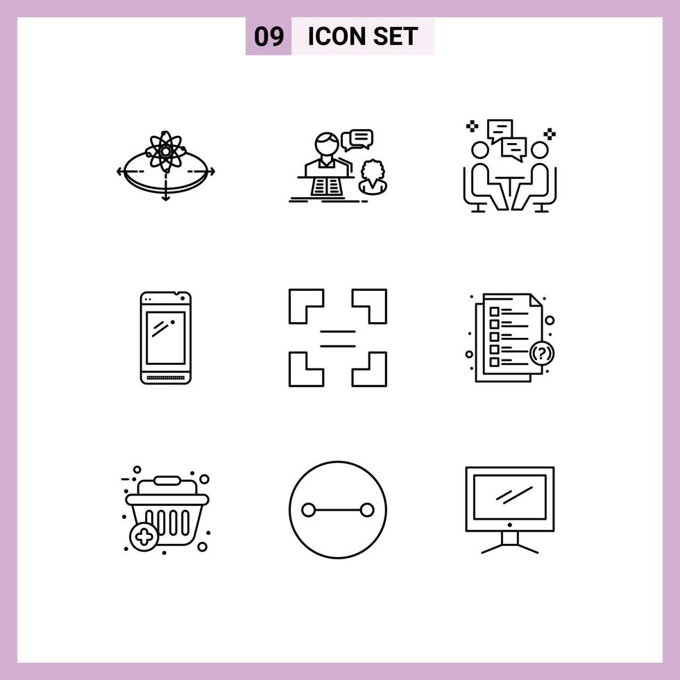 ensemble moderne de 9 contours pictogramme d'éléments de conception vectoriels modifiables de chat de dissuasion de contact de téléphone portable vecteur