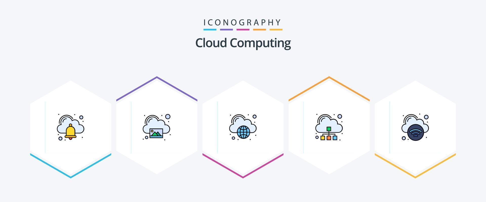cloud computing 25 pack d'icônes fillline, y compris internet. Cloud computing. serveur. nuage vecteur