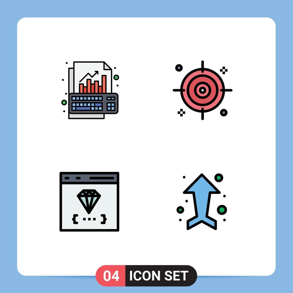 pack de 4 signes et symboles de couleurs plates modernes pour les supports d'impression Web tels que le bureau de croissance du navigateur d'analyse développer des éléments de conception vectoriels modifiables vecteur