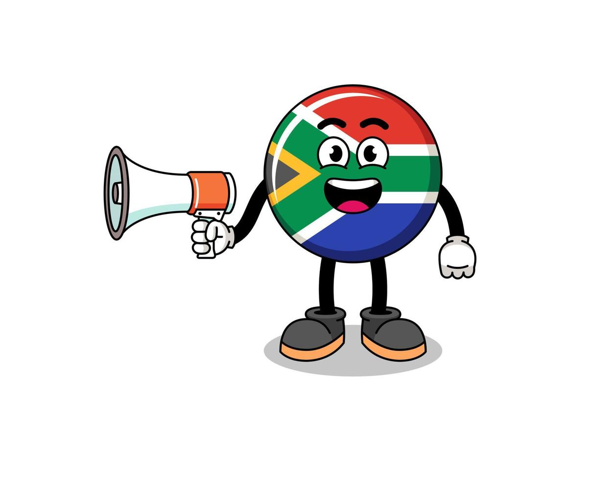 illustration de dessin animé drapeau afrique du sud tenant un mégaphone vecteur