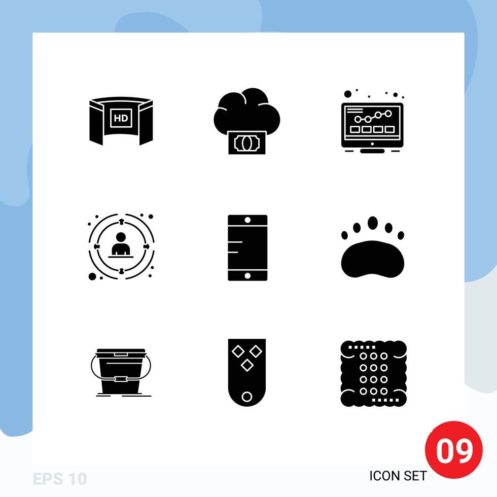 interface mobile glyphe solide ensemble de 9 pictogrammes d'éléments de conception vectoriels modifiables de gestion de l'argent du réseau stratégique seo vecteur
