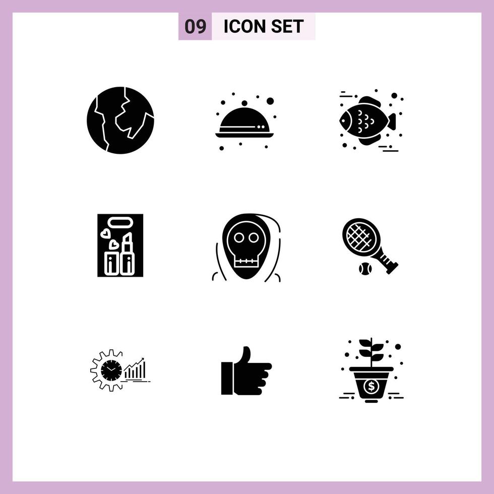 interface utilisateur pack de 9 glyphes solides de base de monstre mal thanksgiving mort maquillage éléments de conception vectoriels modifiables vecteur