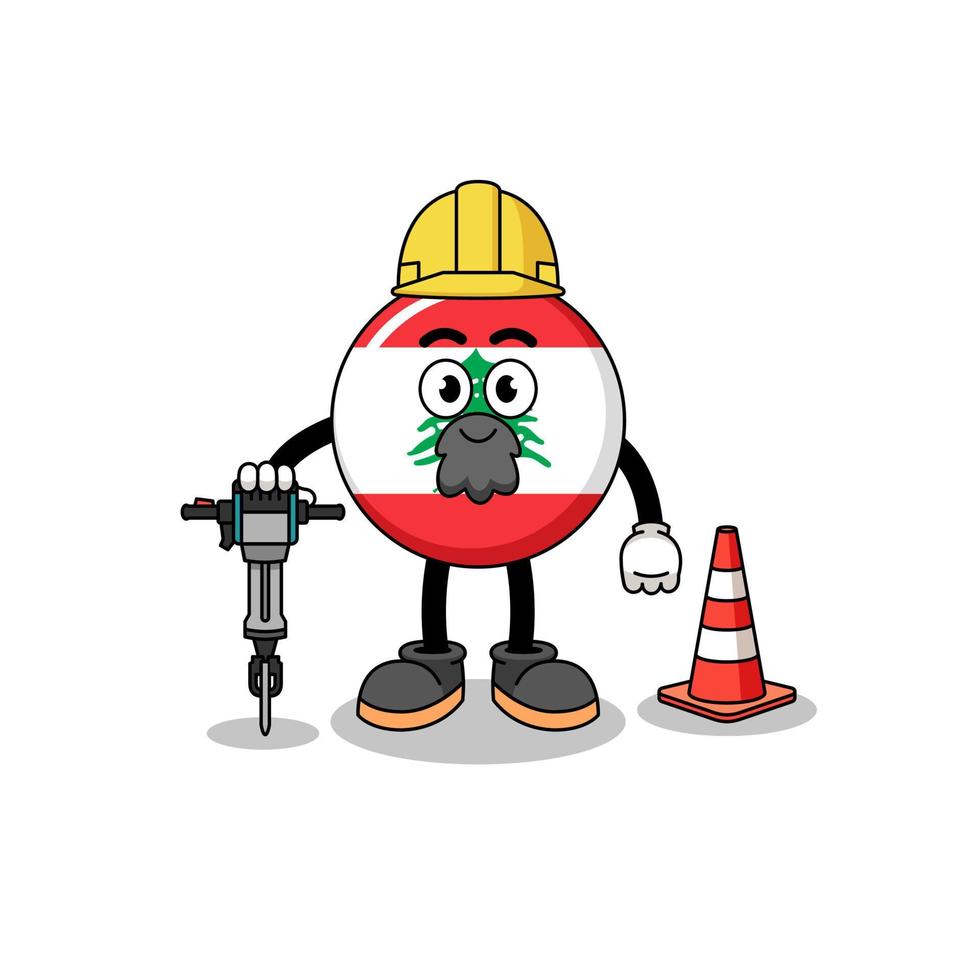 caricature de personnage du drapeau du liban travaillant sur la construction de routes vecteur