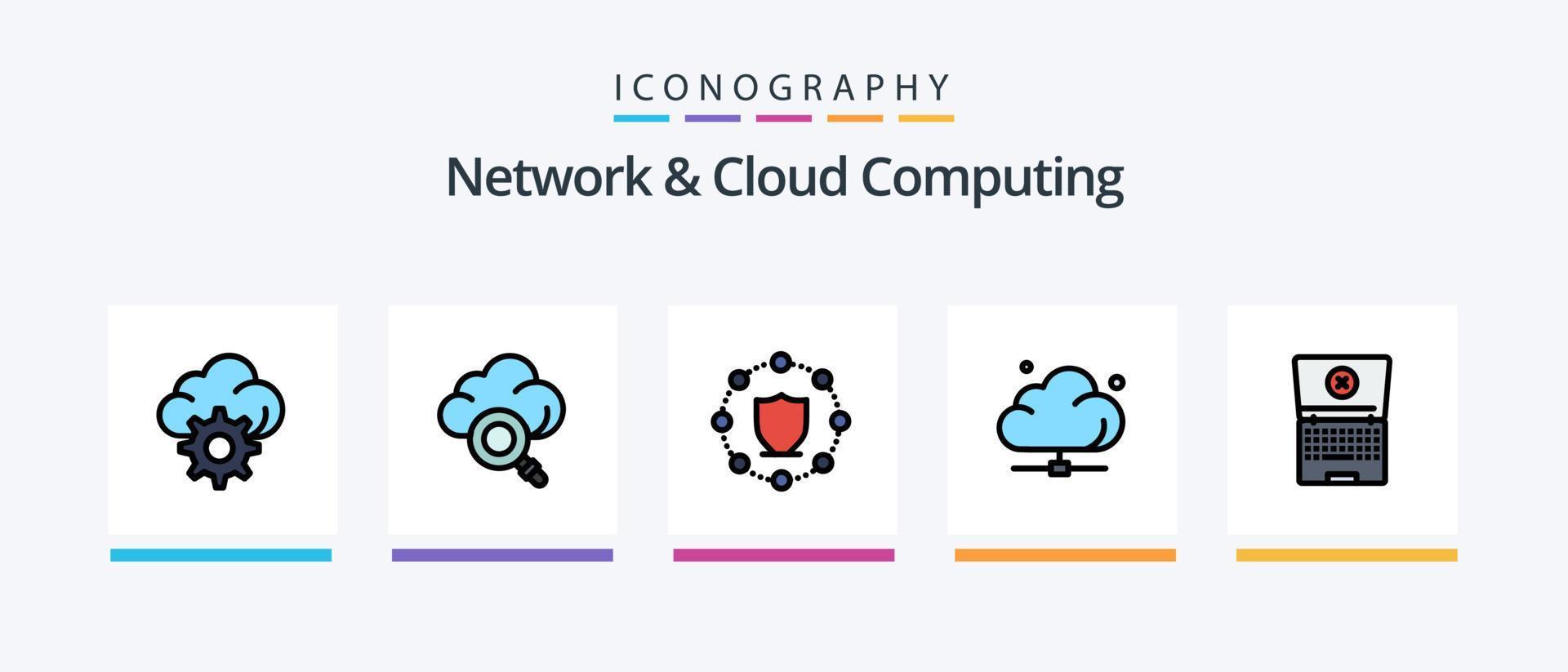 ligne de réseau et de cloud computing remplie de 5 packs d'icônes comprenant. technologie. stockage. alerte. disque dur. conception d'icônes créatives vecteur