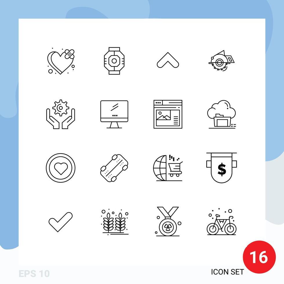 16 contours universels définis pour les applications Web et mobiles réparation signe de construction de cosse de scie circulaire éléments de conception vectoriels modifiables vecteur