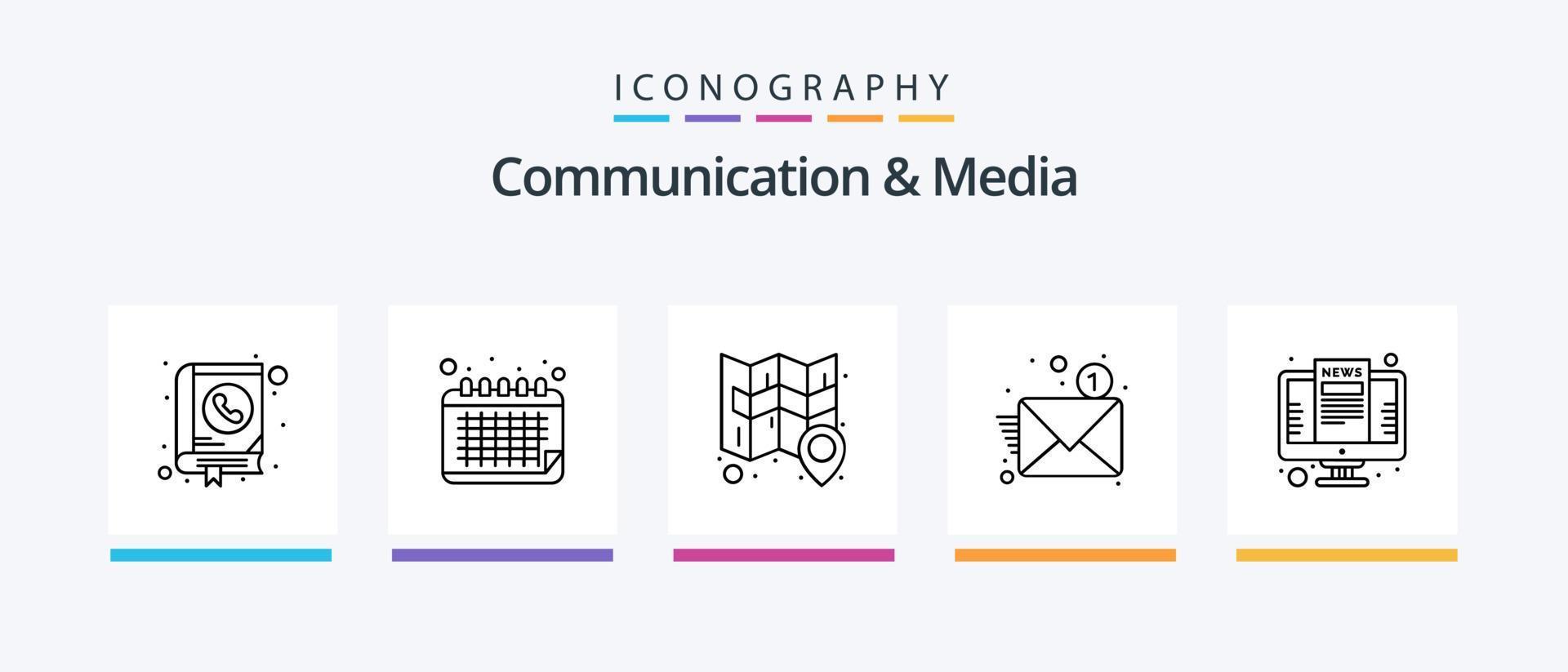 pack d'icônes communication et média line 5 comprenant un téléphone sans fil. travail en équipe. nuage. équipe. engrenage. conception d'icônes créatives vecteur