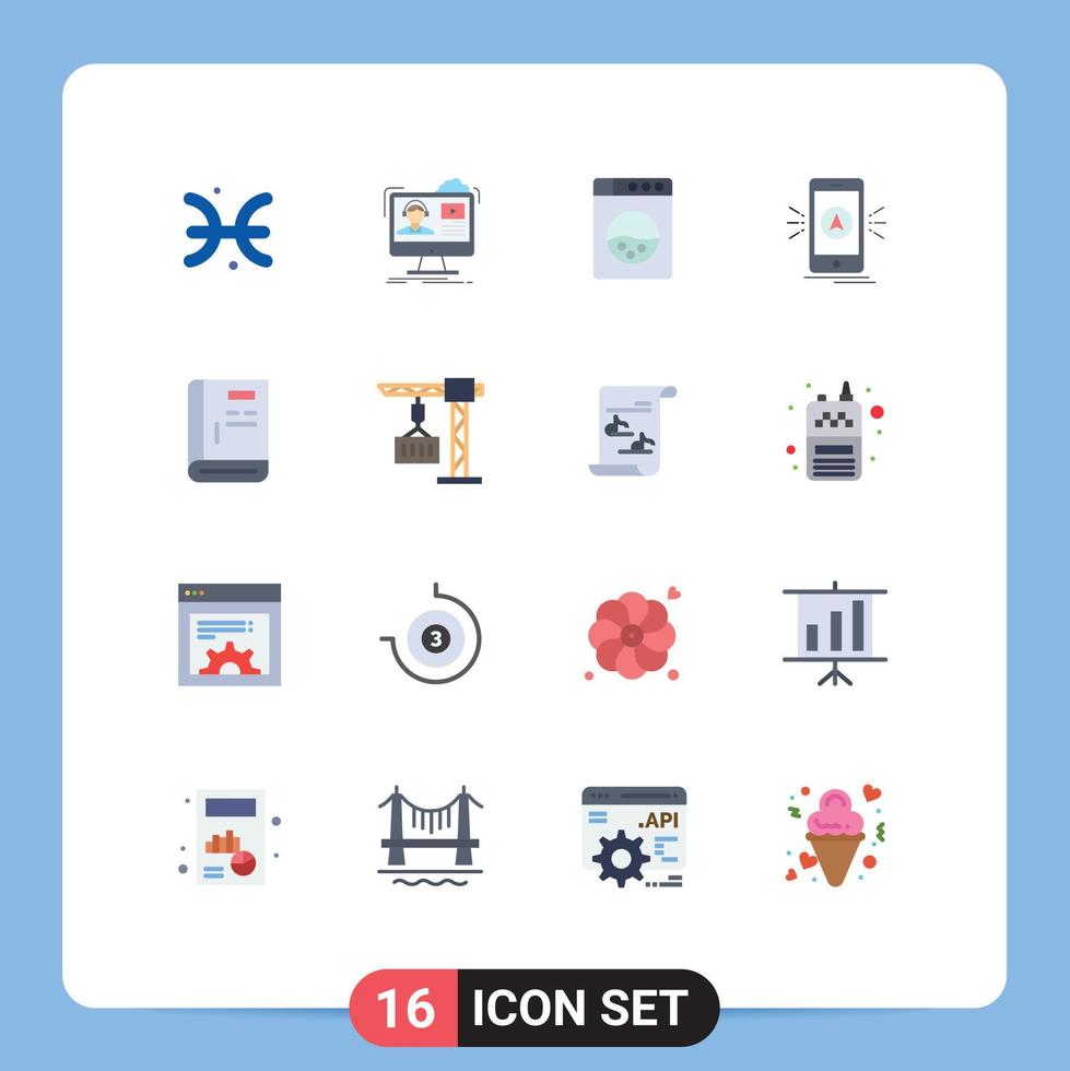 ensemble de pictogrammes de 16 couleurs plates simples de l'application gps d'éducation de localisation de contact pack modifiable d'éléments de conception de vecteur créatif
