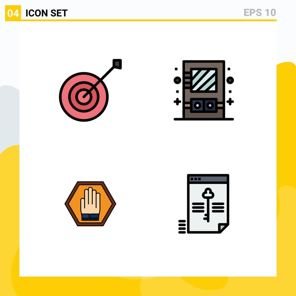 ensemble moderne de 4 pictogrammes de couleurs plates remplies de trophée de main de tir à l'arc miroir trafic éléments de conception vectoriels modifiables vecteur