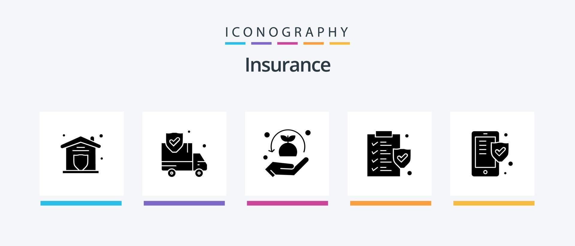 pack d'icônes de glyphe d'assurance 5, y compris la sécurité. téléphone. assurance. politique. document. conception d'icônes créatives vecteur