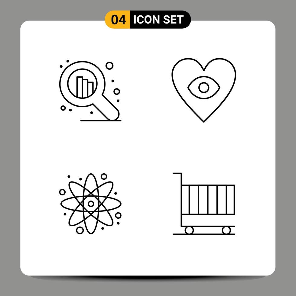 ligne d'interface mobile ensemble de 4 pictogrammes d'éléments de conception vectoriels modifiables de chariot d'atome d'oeil de laboratoire seo vecteur