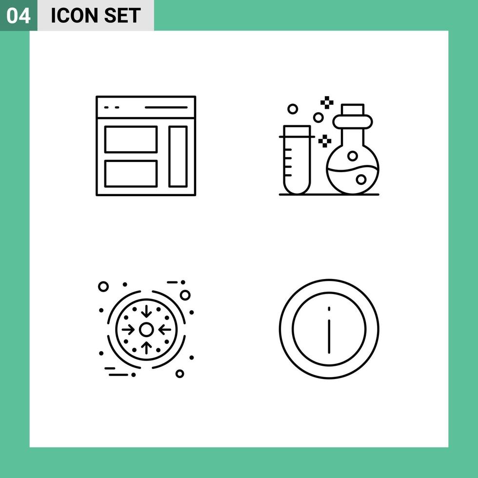 ensemble de pictogrammes de 4 couleurs plates simples remplies de flacons de barre latérale d'entreprise de communication traitant des éléments de conception vectoriels modifiables vecteur