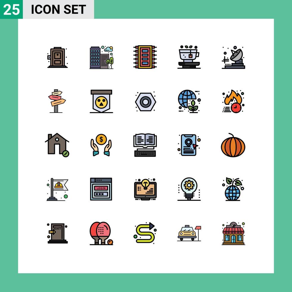 ensemble de 25 couleurs plates de lignes remplies de vecteurs sur la grille pour les éléments de conception vectoriels modifiables de feuille de plante de matériel de thé de télécommunication vecteur