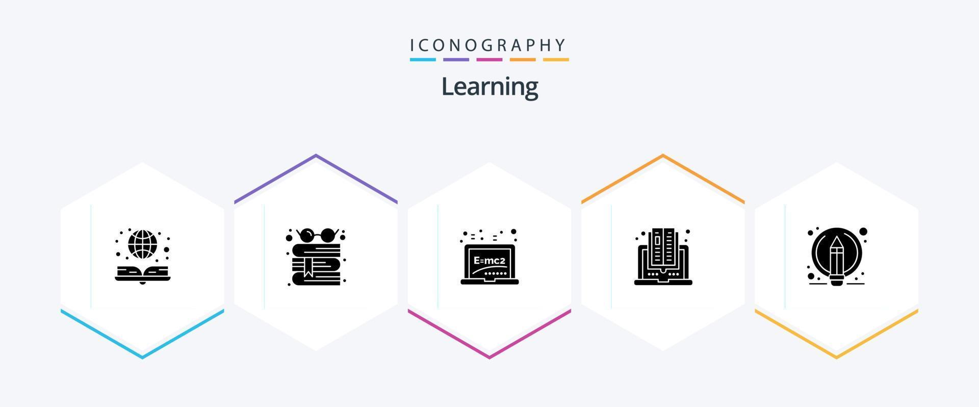 apprendre le pack d'icônes de 25 glyphes, y compris l'édition. en lisant. apprentissage. en ligne. livre vecteur