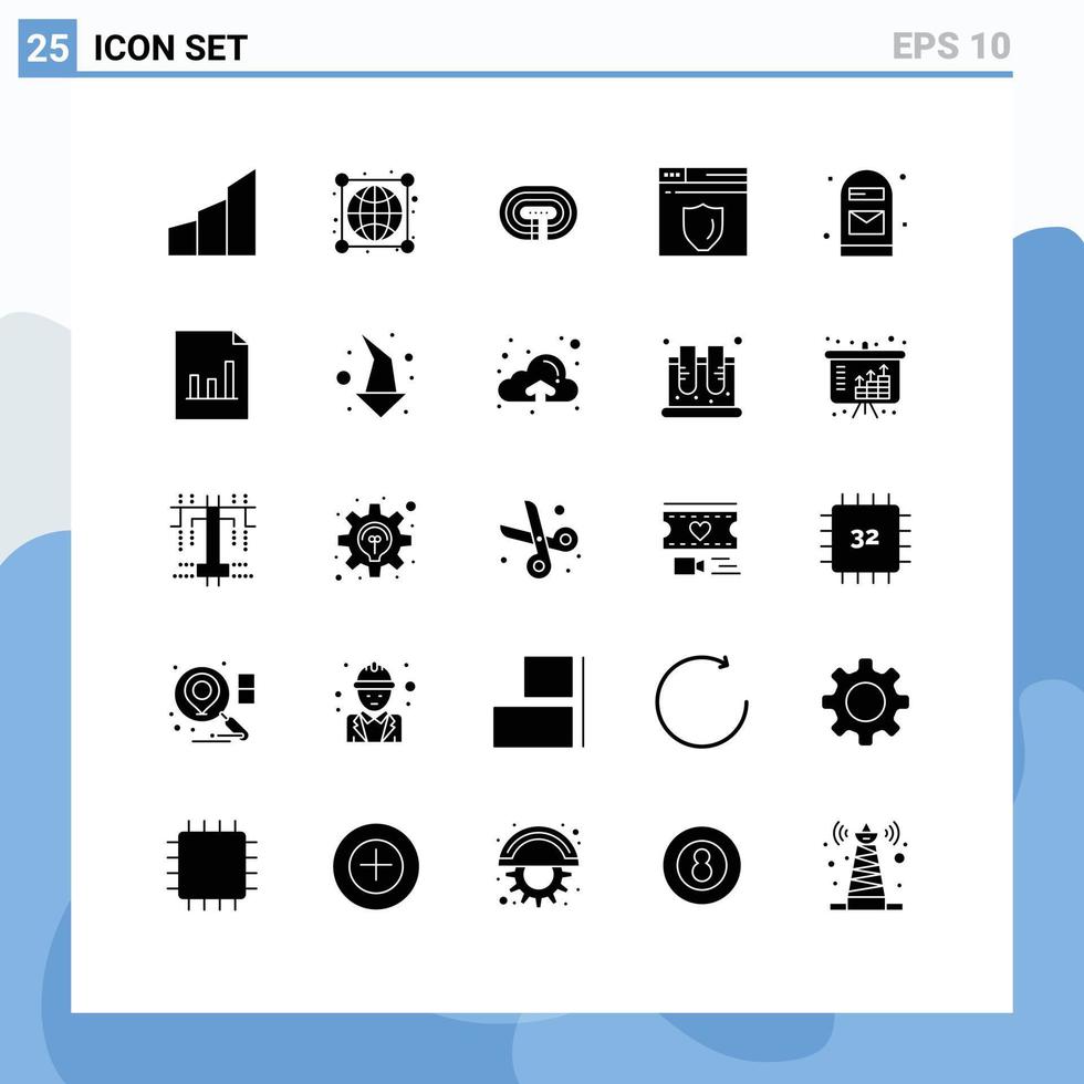 ensemble moderne de 25 glyphes et symboles solides tels que des connexions de bouclier de lettre piste de sécurité éléments de conception vectoriels modifiables vecteur