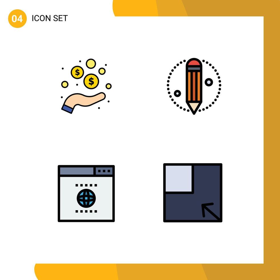interface mobile ligne remplie couleur plate ensemble de 4 pictogrammes de pièces de site Web à la main crayon tourner éléments de conception vectoriels modifiables vecteur