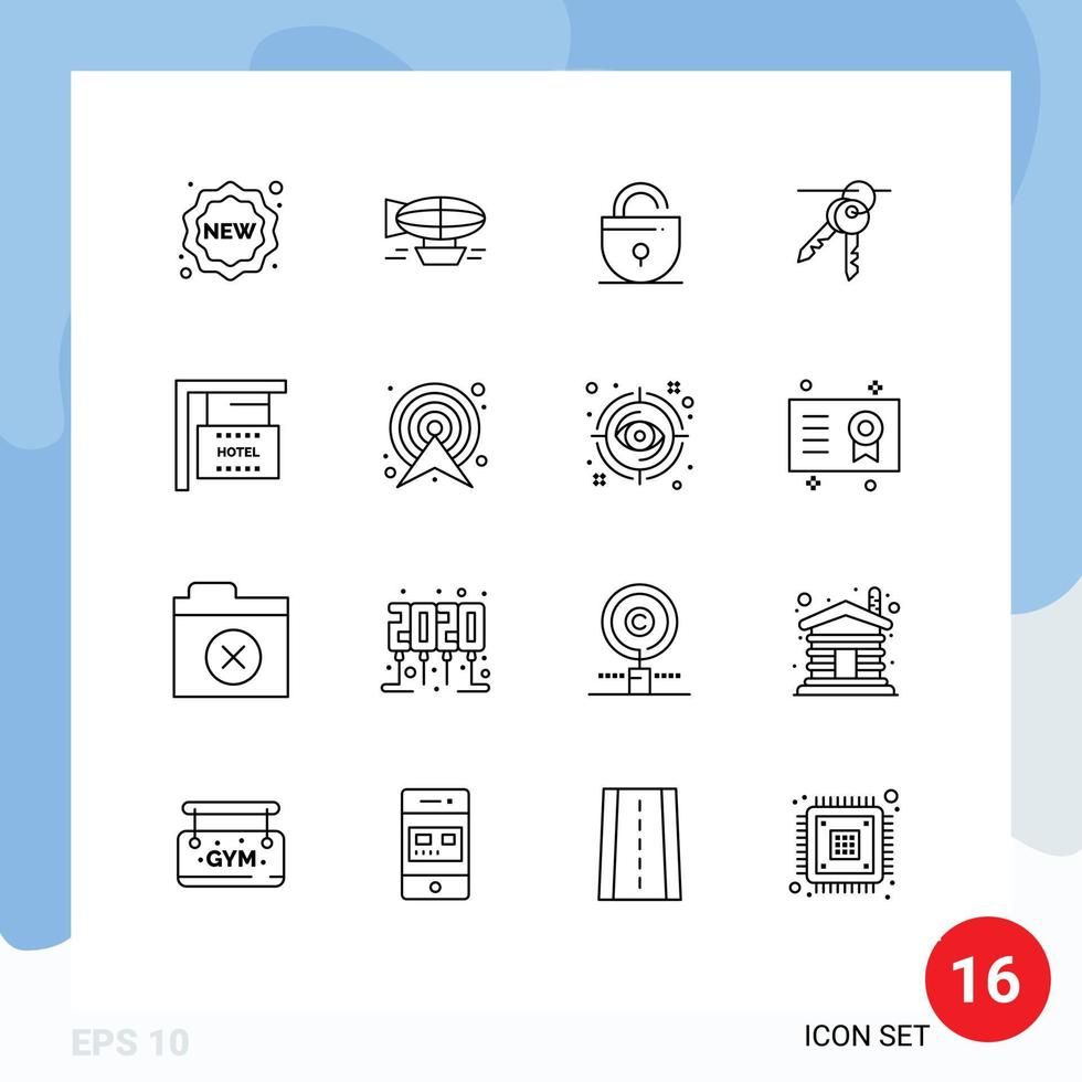 ensemble de 16 contours vectoriels sur la grille pour les éléments clés de conception vectoriels modifiables de sécurité de l'hôtel de vacances clés vecteur