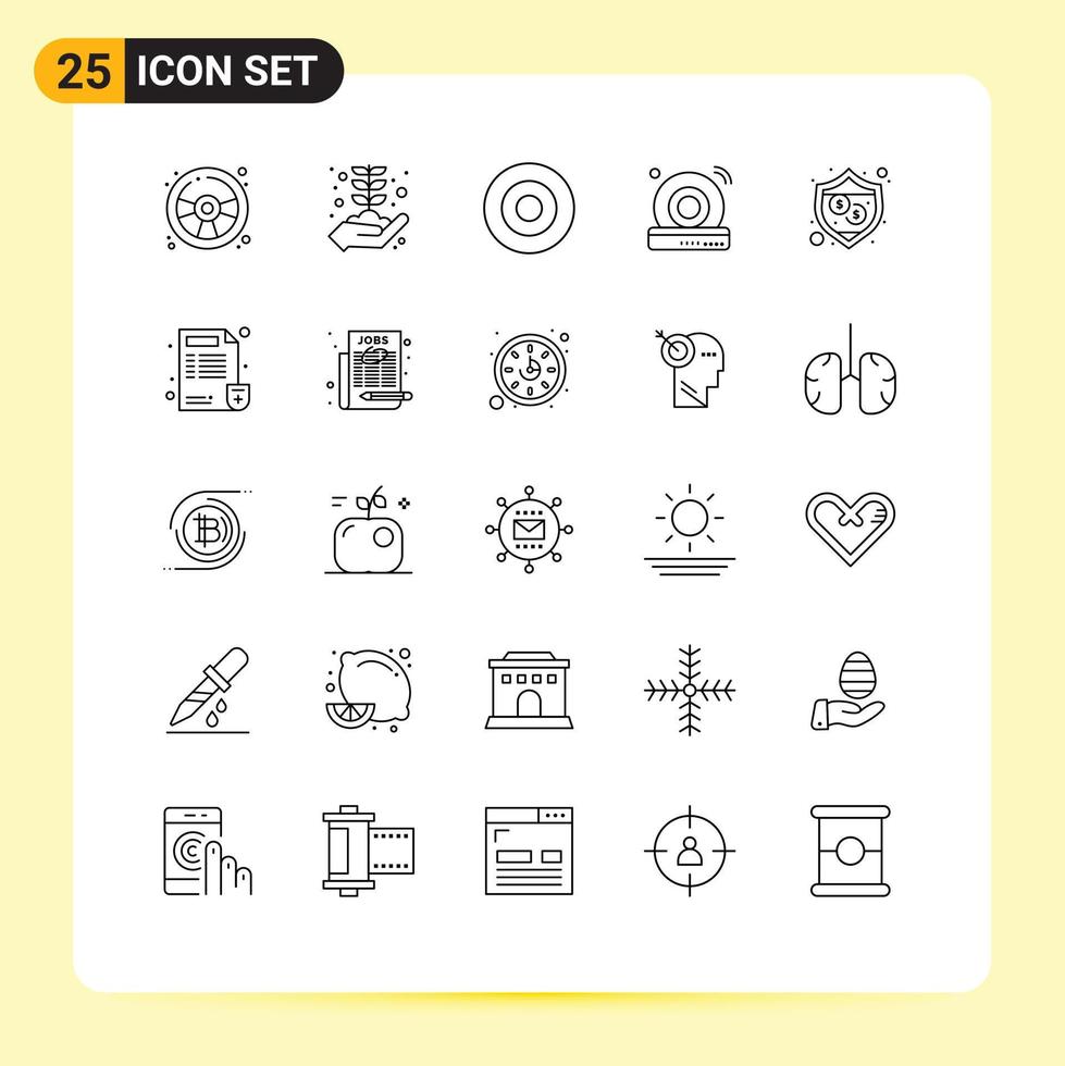 ligne d'interface mobile ensemble de 25 pictogrammes de sécurité internet or wifi cd éléments de conception vectoriels modifiables vecteur