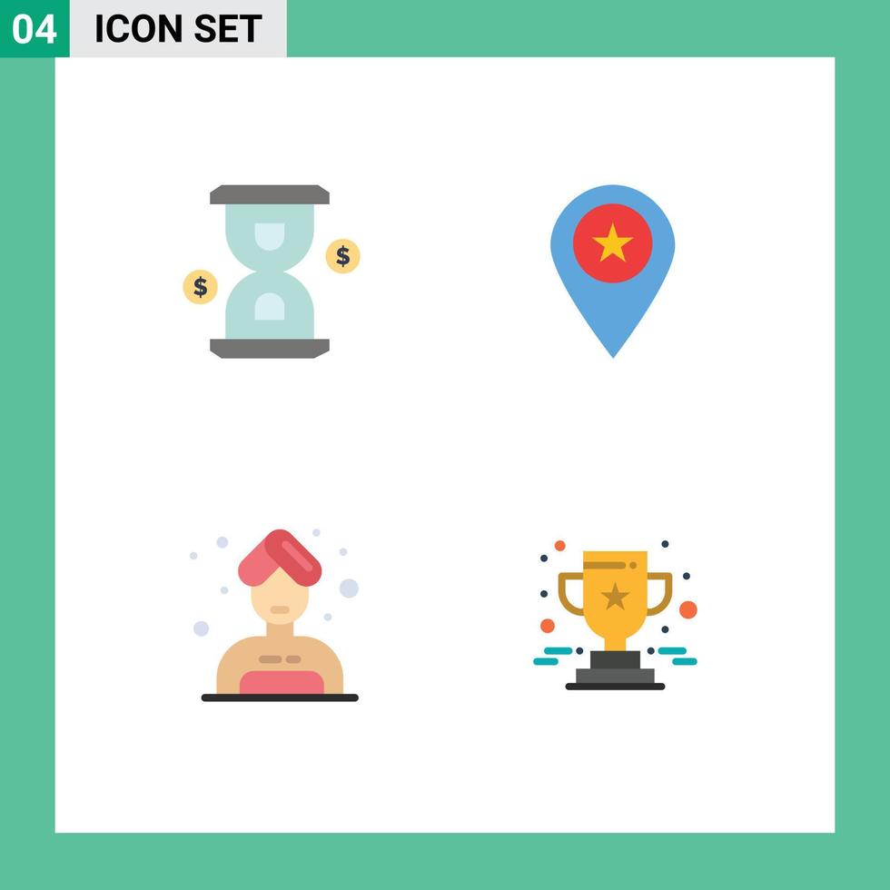 ensemble moderne de 4 icônes plates pictogramme d'éléments de conception vectoriels modifiables sauna carte d'investissement femme verre vecteur