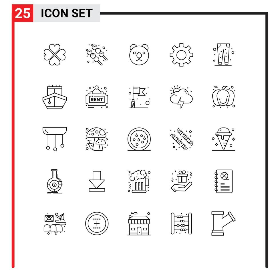 groupe de 25 lignes de signes et de symboles pour les éléments de conception vectoriels modifiables de l'équipement utilisateur de l'ours du pantalon vecteur