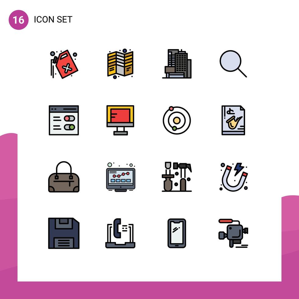 pictogramme ensemble de 16 lignes simples remplies de couleur plate d'interface ui tri recherche de base éléments de conception vectoriels créatifs modifiables vecteur