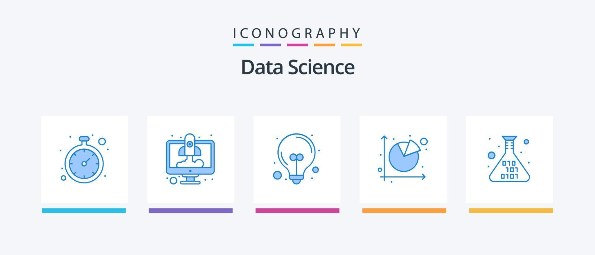 pack d'icônes data science blue 5 comprenant un graphique à secteurs. graphique. Commencez. graphique. idées. conception d'icônes créatives vecteur