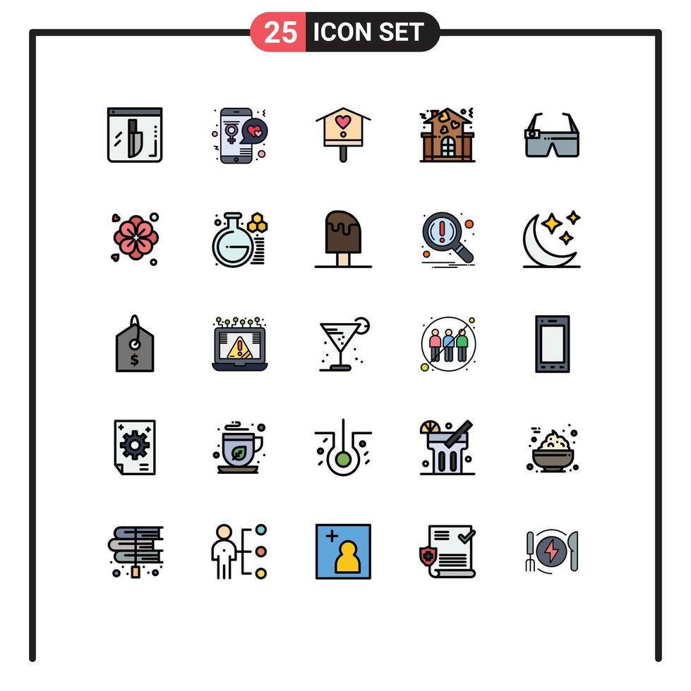 25 interface utilisateur ligne remplie pack de couleurs plates de signes et symboles modernes de l'appareil amour mobile home printemps éléments de conception vectoriels modifiables vecteur
