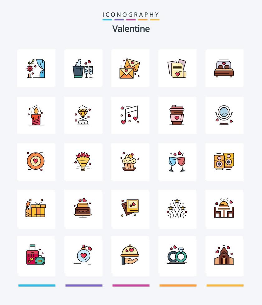 pack d'icônes rempli de 25 lignes créatives de la saint-valentin telles que l'amour. mariage. e-mail . cœur. déposer vecteur