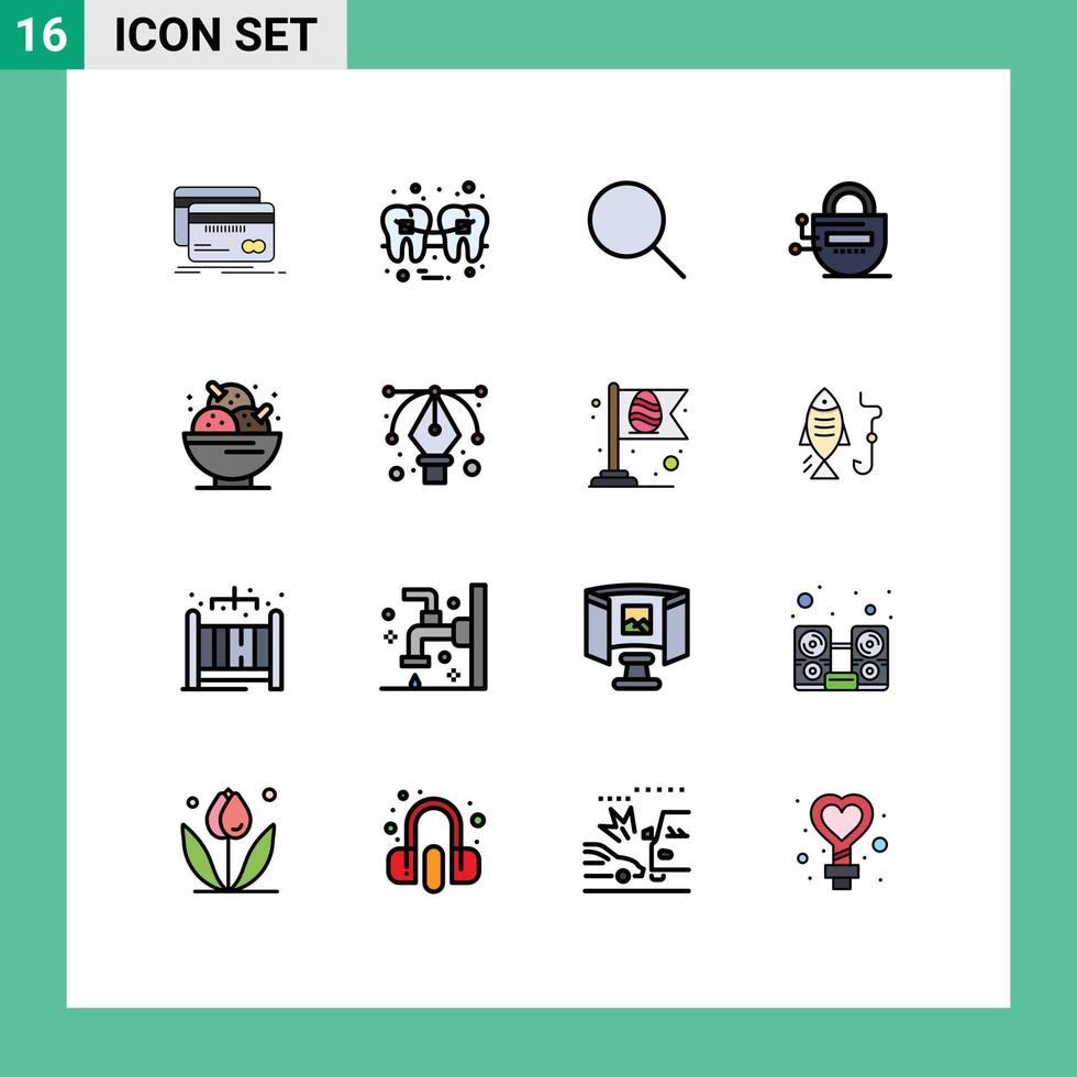interface mobile ligne remplie de couleurs plates ensemble de 16 pictogrammes de dent de serveur d'anniversaire ensembles verrouillés éléments de conception vectoriels créatifs modifiables vecteur