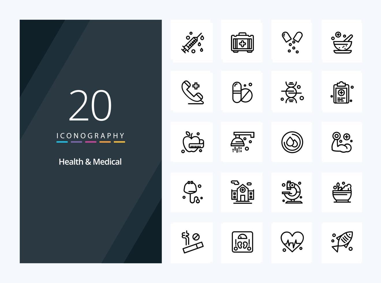 20 icônes de santé et de contour médical pour la présentation vecteur