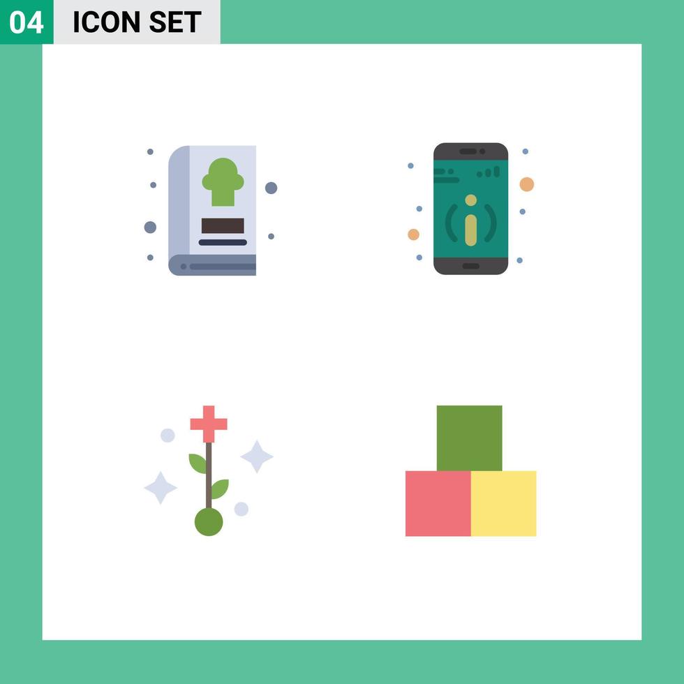 4 icônes créatives signes et symboles modernes de livre arbre cuisine plus de briques éléments de conception vectoriels modifiables vecteur