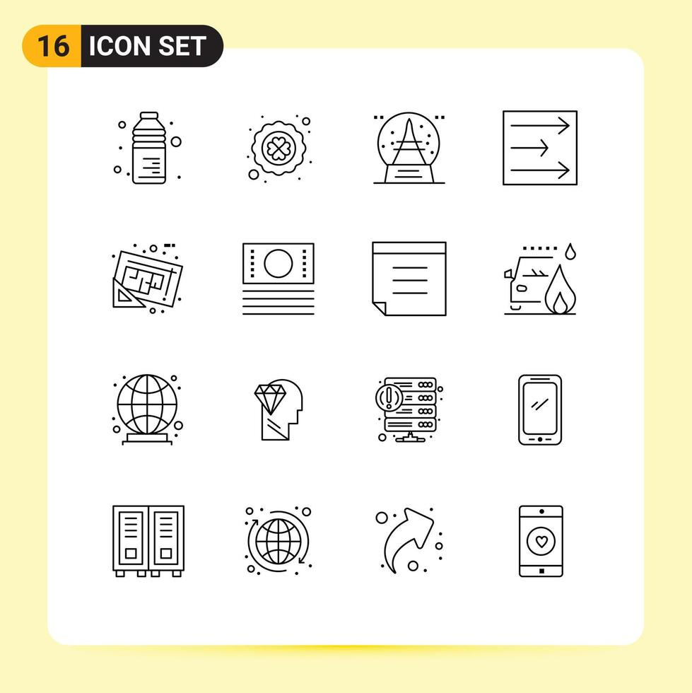 groupe de 16 contours des signes et des symboles pour la carte blueprint vacances vent flèche éléments de conception vectoriels modifiables vecteur