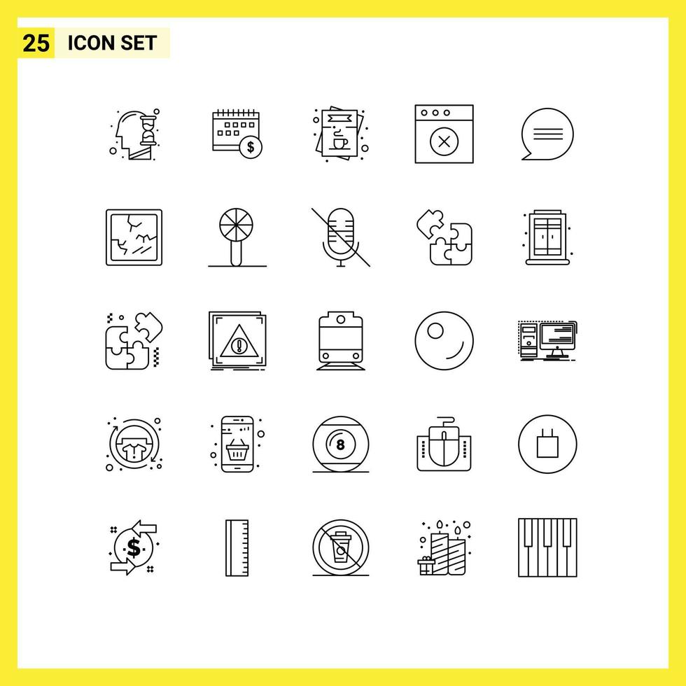 ligne d'interface mobile ensemble de 25 pictogrammes de liste de commande de temps d'application mac éléments de conception vectoriels modifiables vecteur