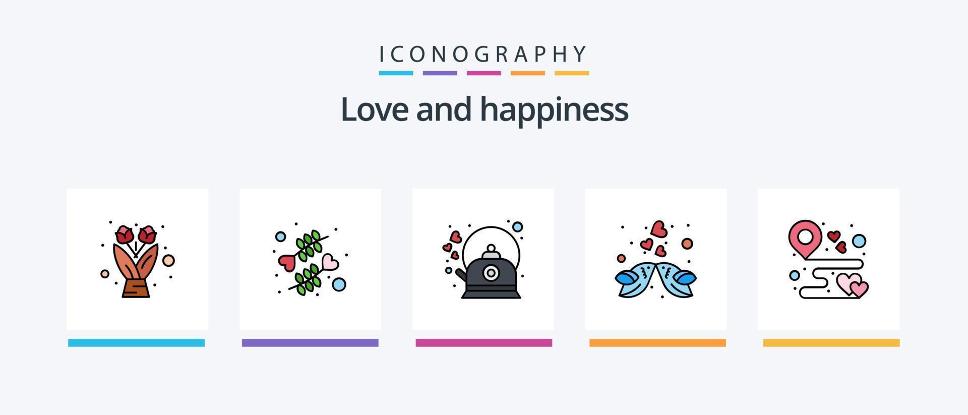 pack de 5 icônes remplies de ligne d'amour, y compris le café. romantique. drapeau. nourriture. date. conception d'icônes créatives vecteur