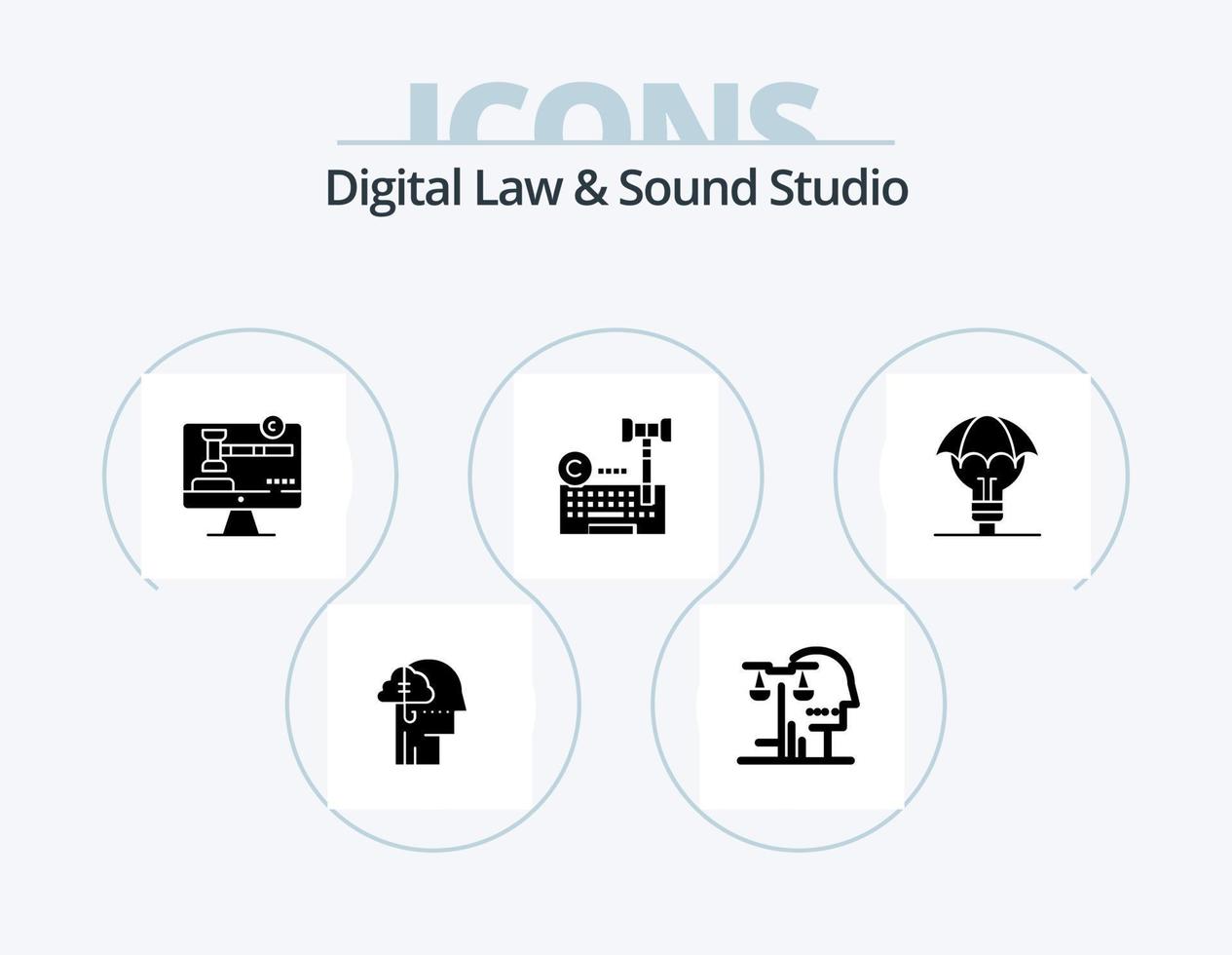 loi numérique et pack d'icônes de glyphe de studio sonore 5 conception d'icônes. loi. numérique. jugement. droits d'auteur. numérique vecteur