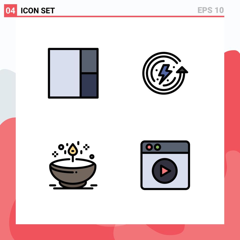 interface mobile filledline couleur plate ensemble de 4 pictogrammes d'éléments de conception vectoriels modifiables d'écologie de lueur de grille diya multimédia vecteur