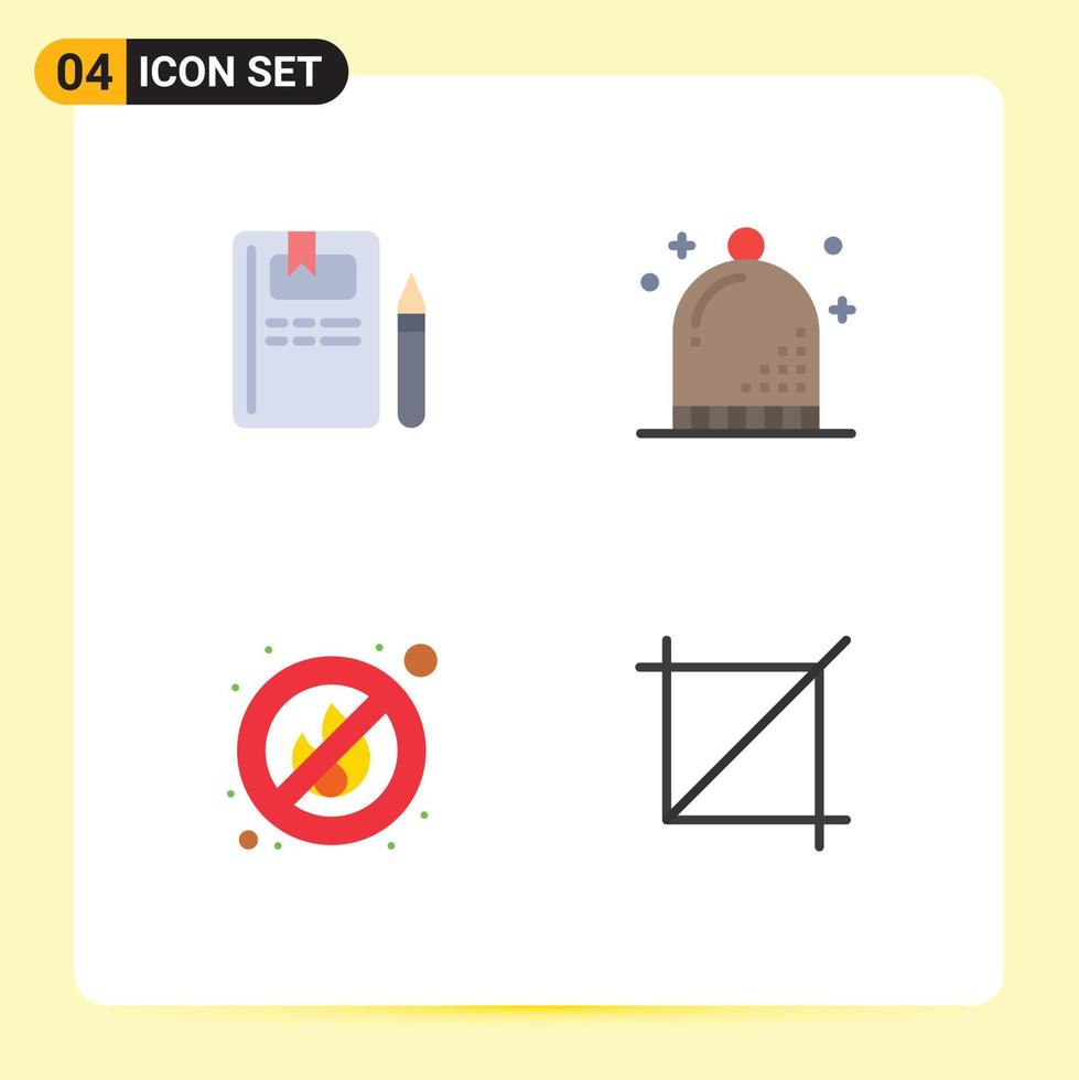 ensemble moderne de 4 icônes et symboles plats tels que livre feu crayon chapeau place des éléments de conception vectoriels modifiables vecteur