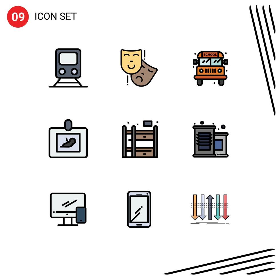 ensemble moderne de 9 pictogrammes de couleurs plates remplies d'éléments de conception vectoriels modifiables pour bébé de médecine de théâtre à ultrasons vivants vecteur