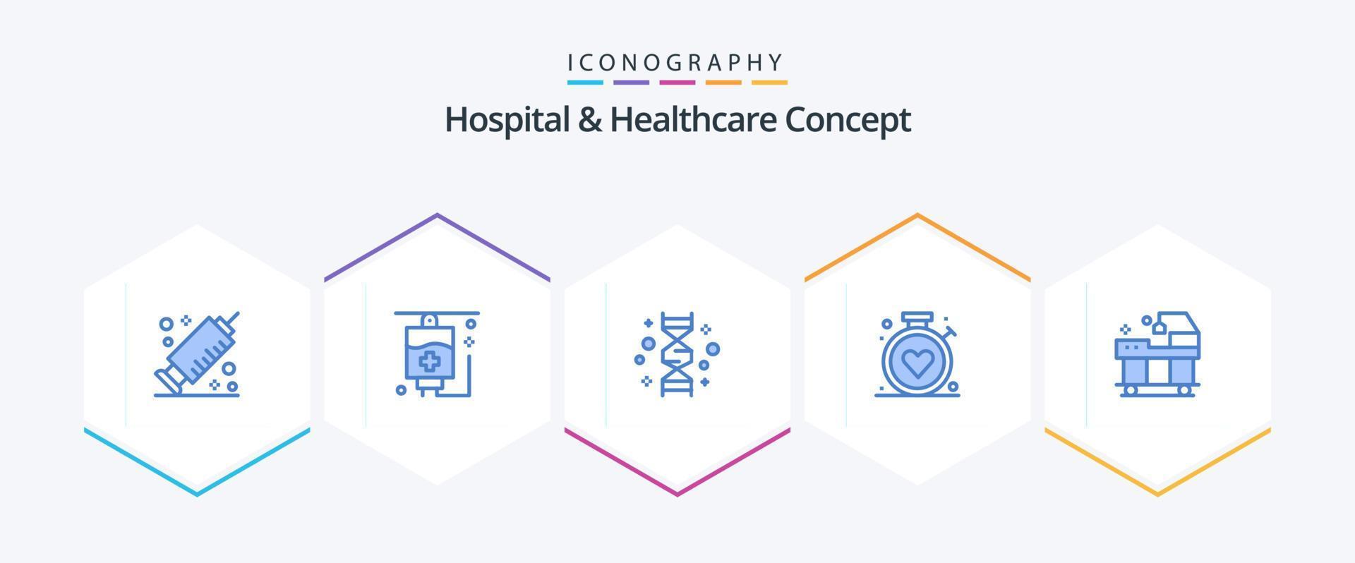 concept d'hôpital et de soins de santé pack de 25 icônes bleues comprenant le service. lit. gène. médical. soins de santé vecteur