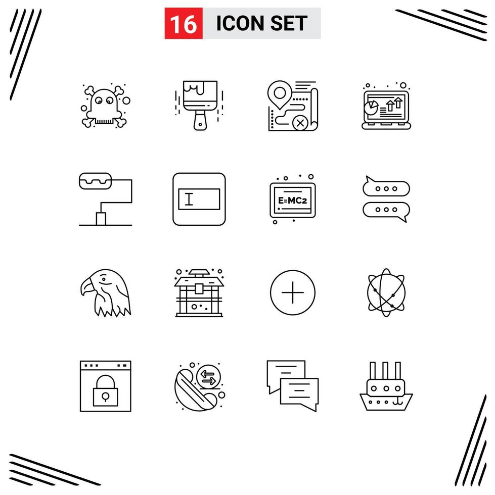 16 contours vectoriels thématiques et symboles modifiables de l'itinéraire de l'ordinateur portable du rouleau de peinture analyse de croissance des éléments de conception vectoriels modifiables vecteur
