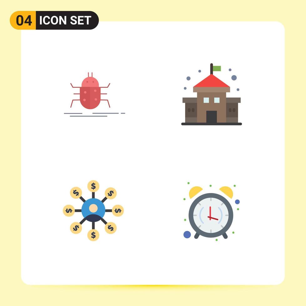 4 concept d'icône plate pour les sites Web mobiles et les applications test d'argent de bogue éléments de conception vectoriels modifiables de la chaîne d'éducation vecteur