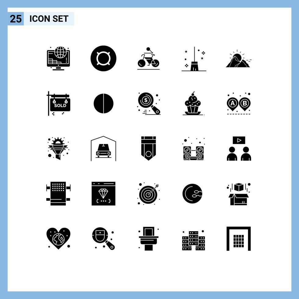 25 ensemble de glyphes solides universels pour les applications web et mobiles colline halloween balai activité manche à balai cyclisme éléments de conception vectoriels modifiables vecteur