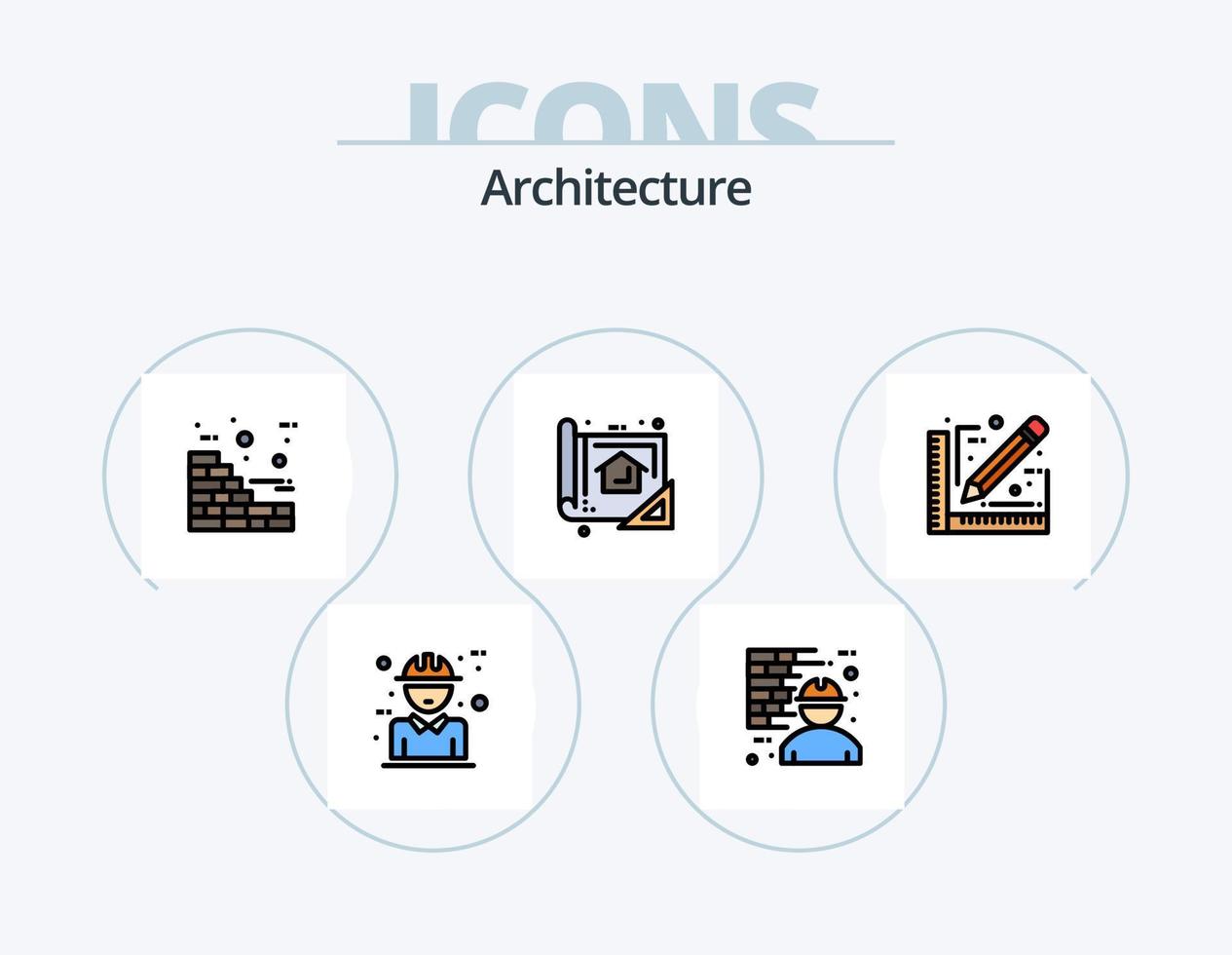 pack d'icônes remplies de lignes d'architecture 5 conception d'icônes. architecte. entreprise. brosse. bâtiment. architecte vecteur