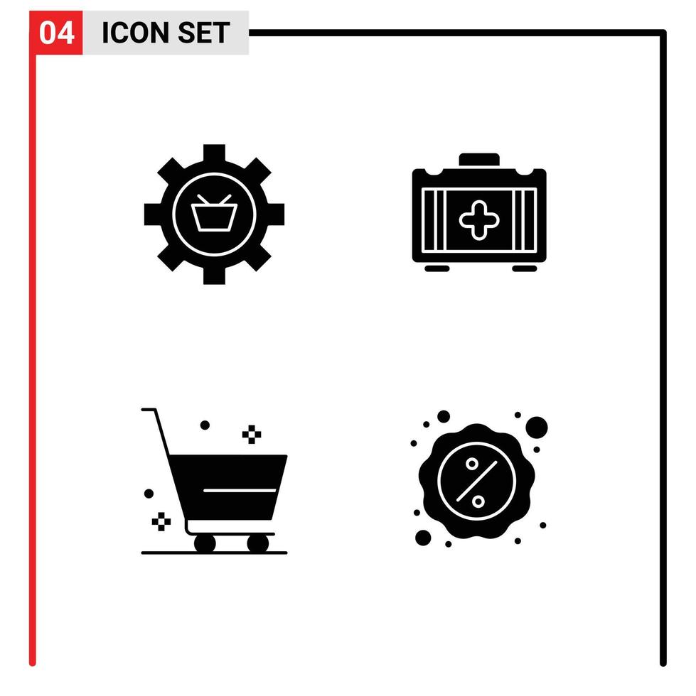 4 interface utilisateur pack de glyphes solides de signes et symboles modernes de panier panier commerce médical e commerce éléments de conception vectoriels modifiables vecteur