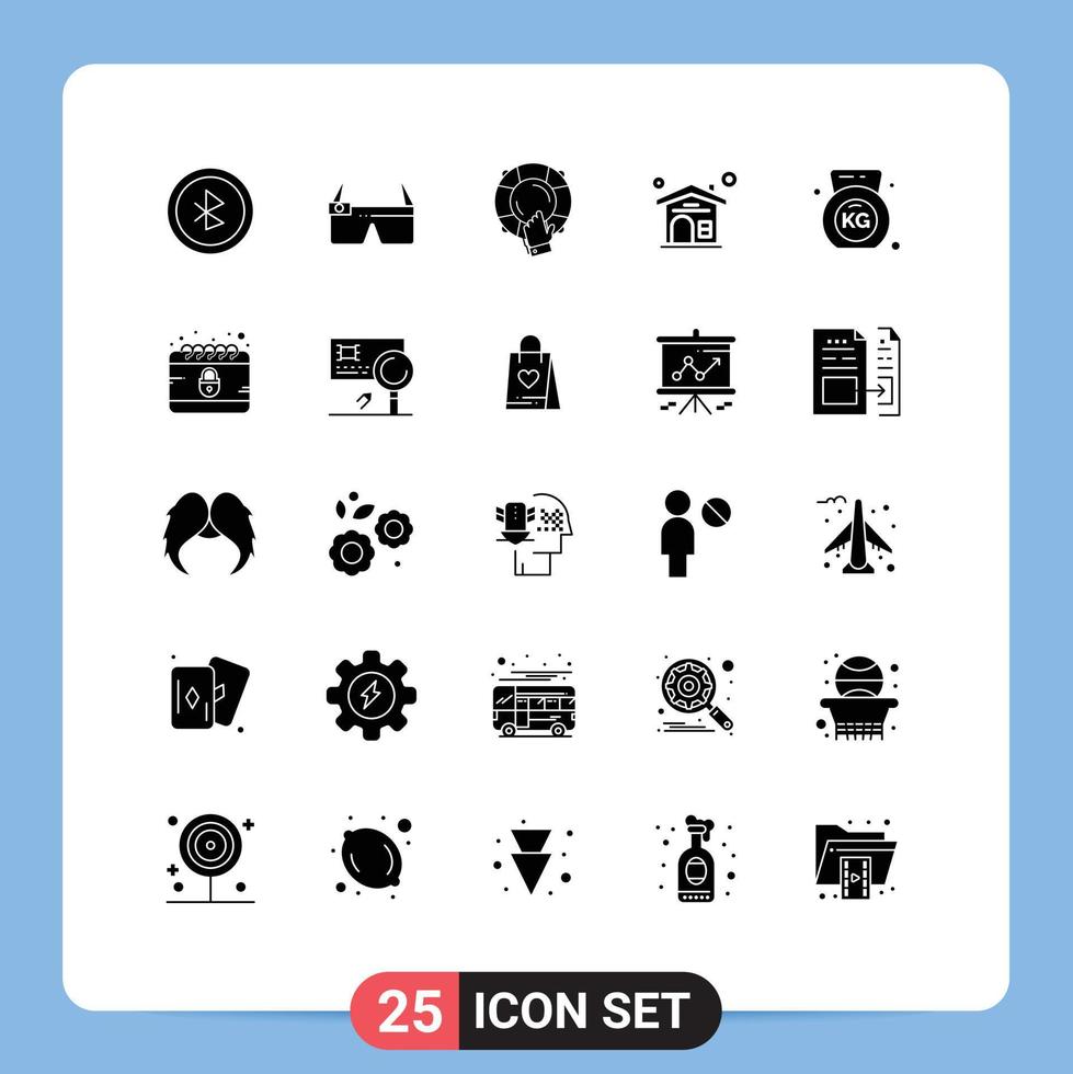 pack de glyphes solides de 25 symboles universels de garde d'haltères de gym immobilier maison éléments de conception vectoriels modifiables vecteur