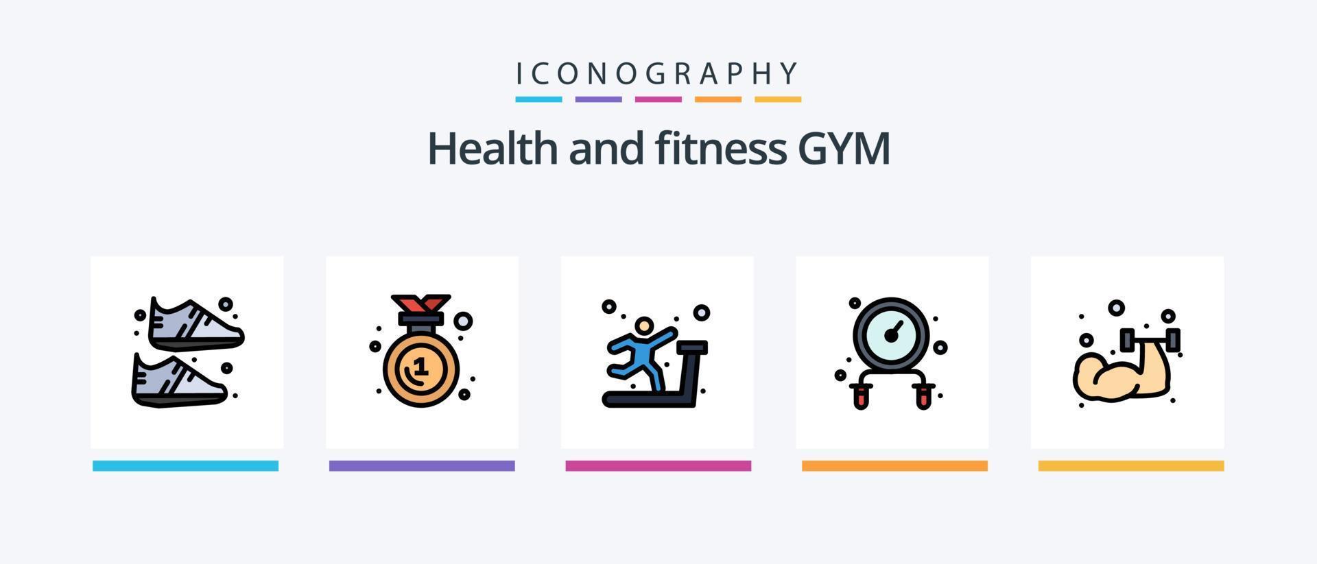 ligne de gym remplie de 5 packs d'icônes comprenant une montre. vitamines. supplément. salle de sport. conception d'icônes créatives vecteur