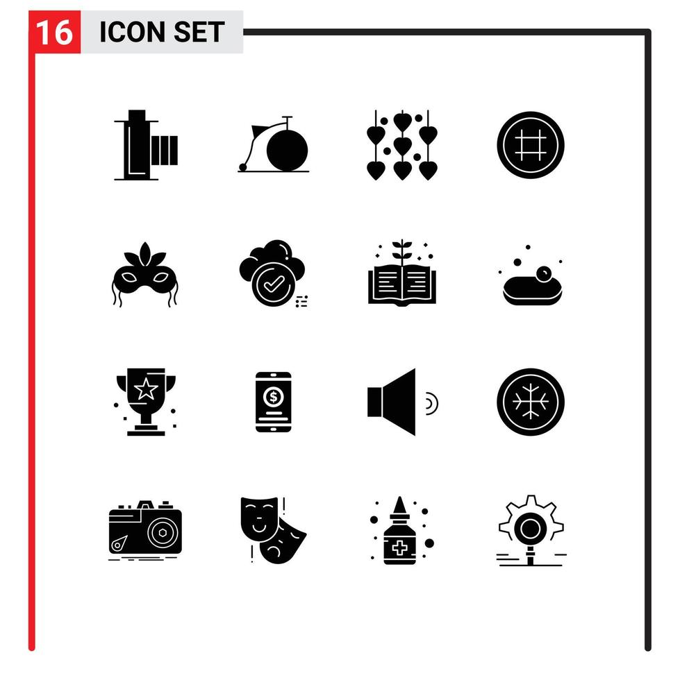 16 icônes créatives signes et symboles modernes de masque ui roue interface mariage éléments de conception vectoriels modifiables vecteur